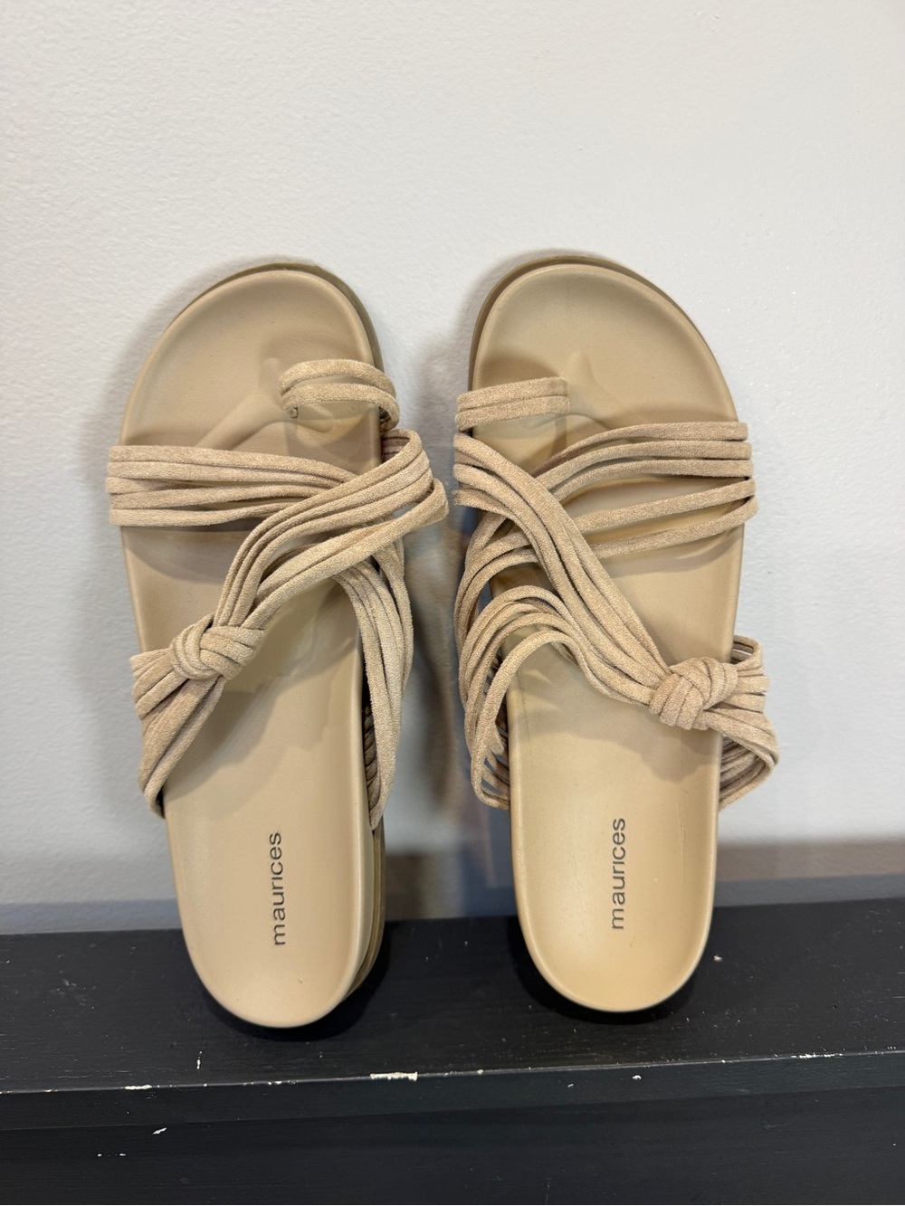 Maurices Neutral Tan Knotted Multi-Strap Slide Sandals